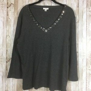 Women's Nine West Embellished Blouse Shirt Top Rhinestone Size XL